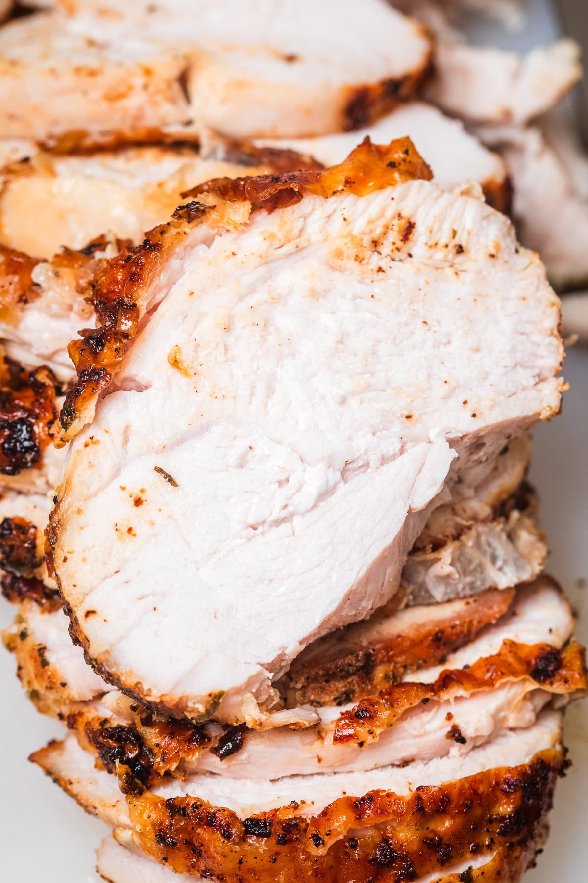 air fryer boneless turkey breast close up.