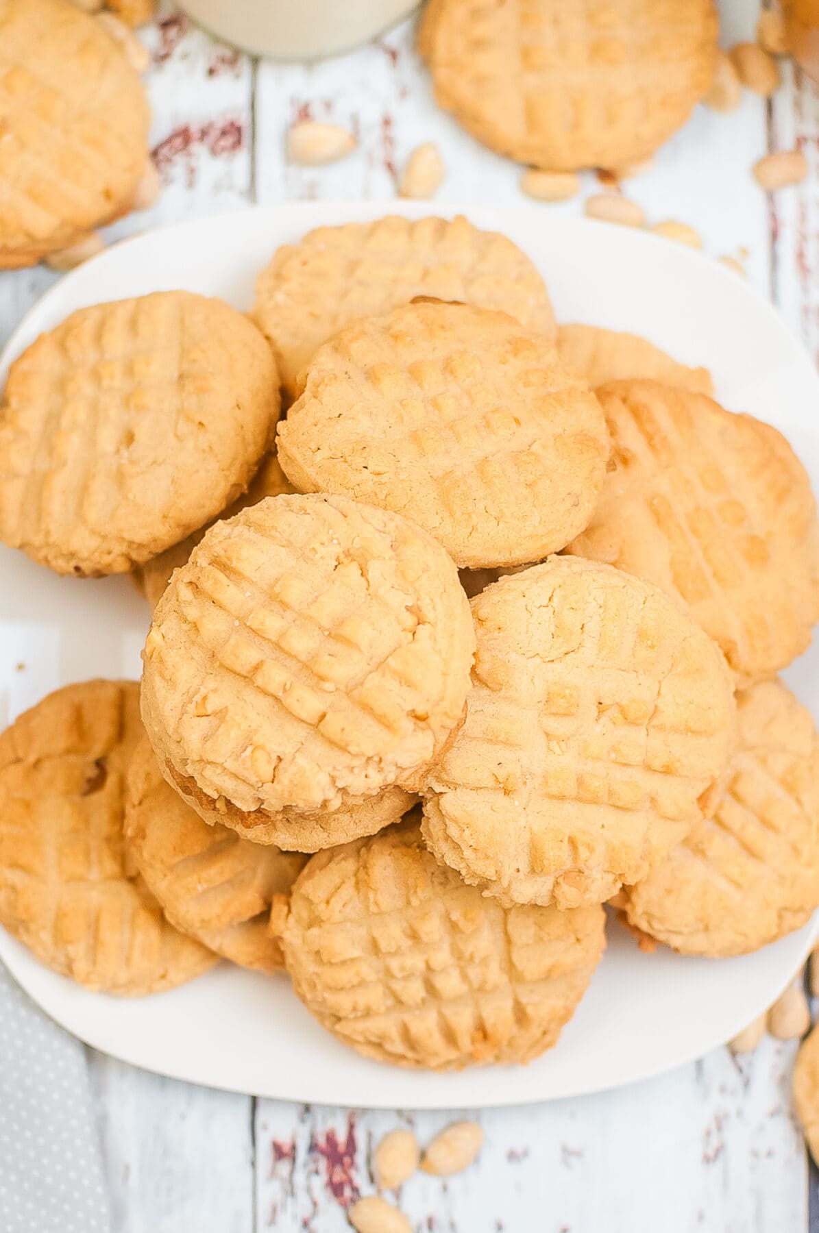 air fryer peanut butter cookies on a white plate.