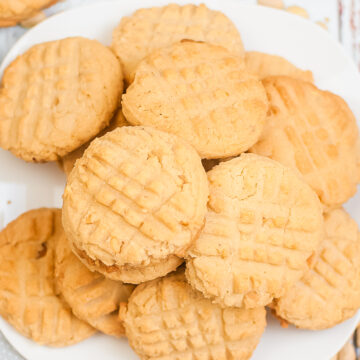 air fryer peanut butter cookies on a white plate.