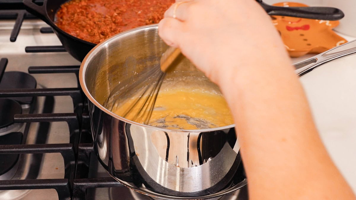 making a roux in saucepan for bechamel.