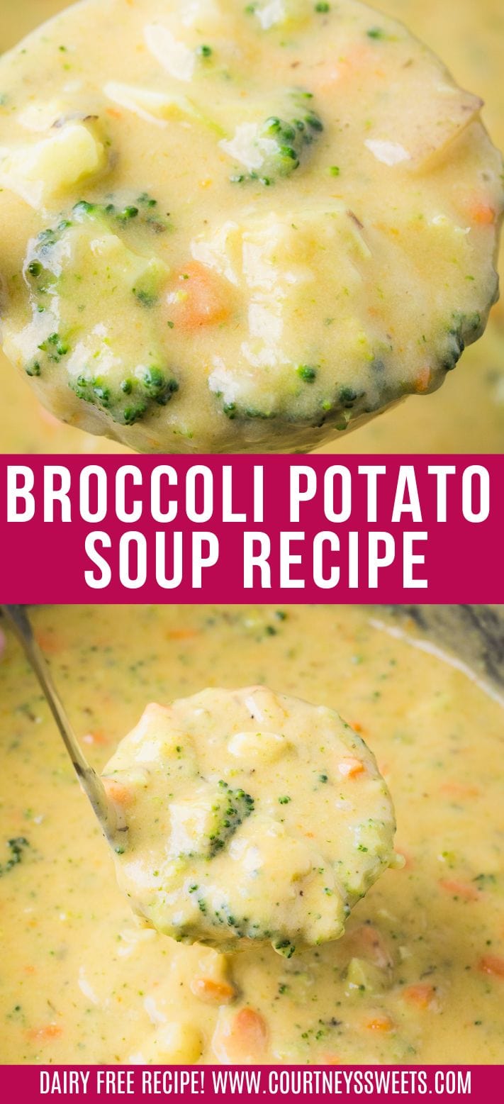 broccoli potato soup with text on image saying broccoli potato soup for pinterest.