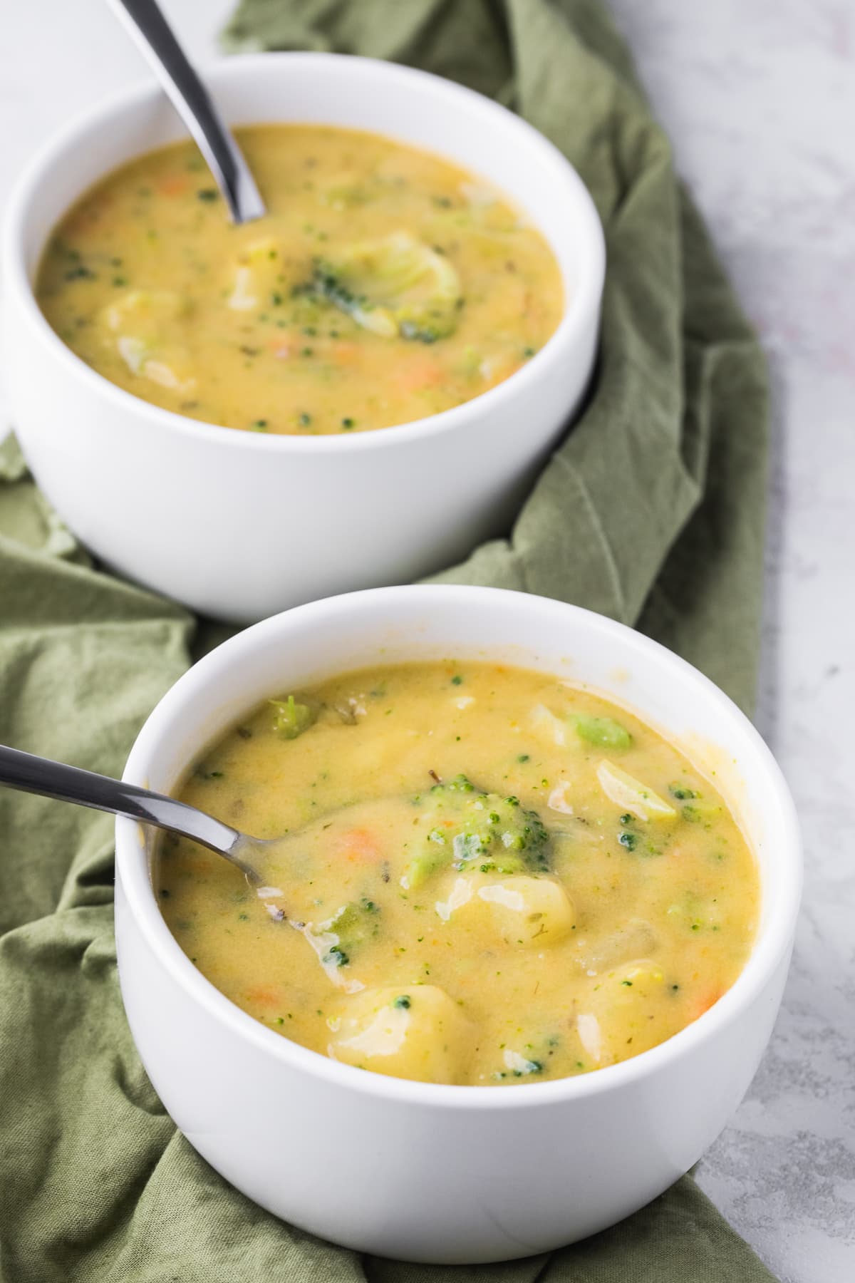 2 bowls of broccoli potato soup.