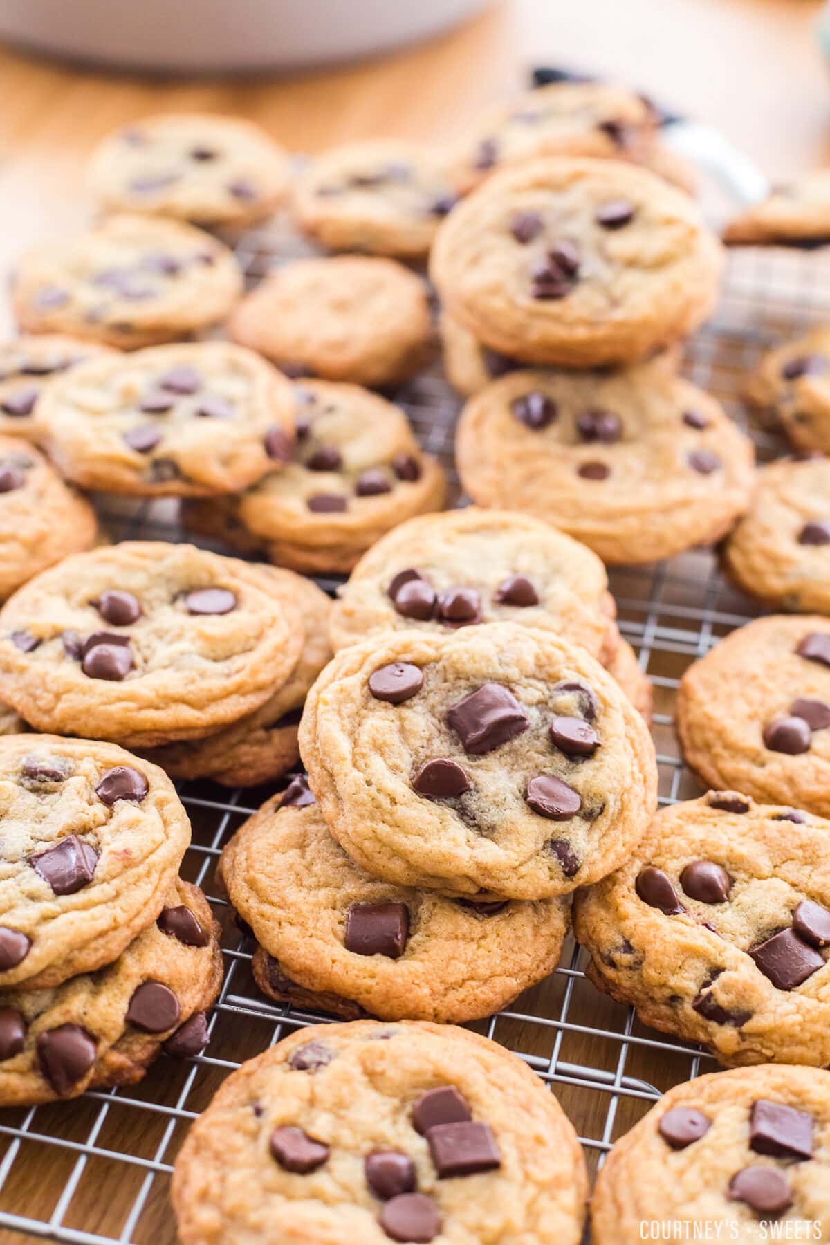 chocolate chip cookies on a cooling rack