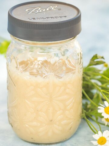 condensed cream of chicken soup in a glass mason jar.