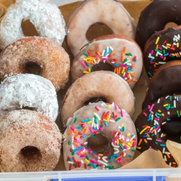 homemade dairy free donuts from scratch in a container.