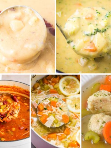 collage of dairy free soup pictures.