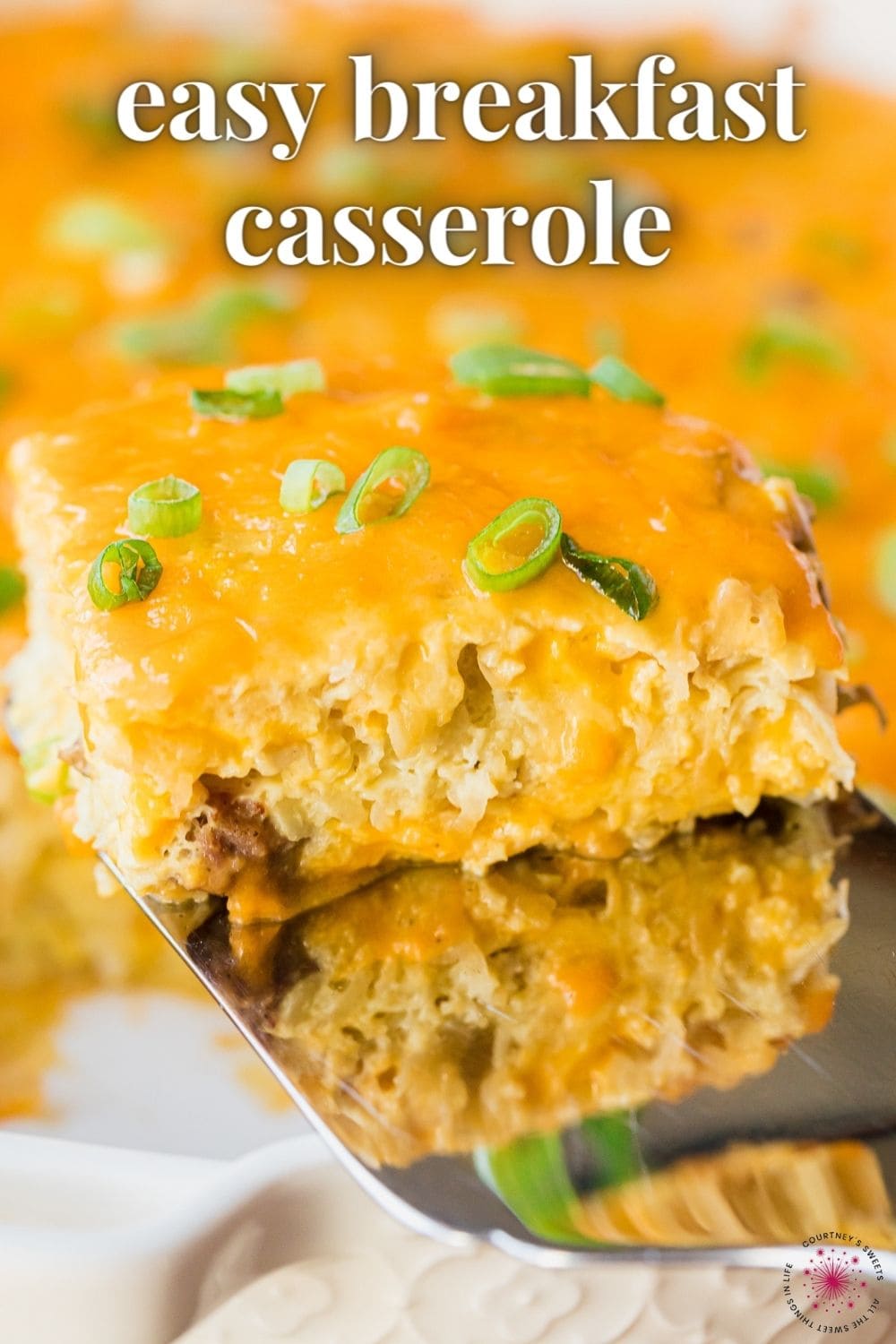 easy breakfast casserole images with text on it for pinterest.