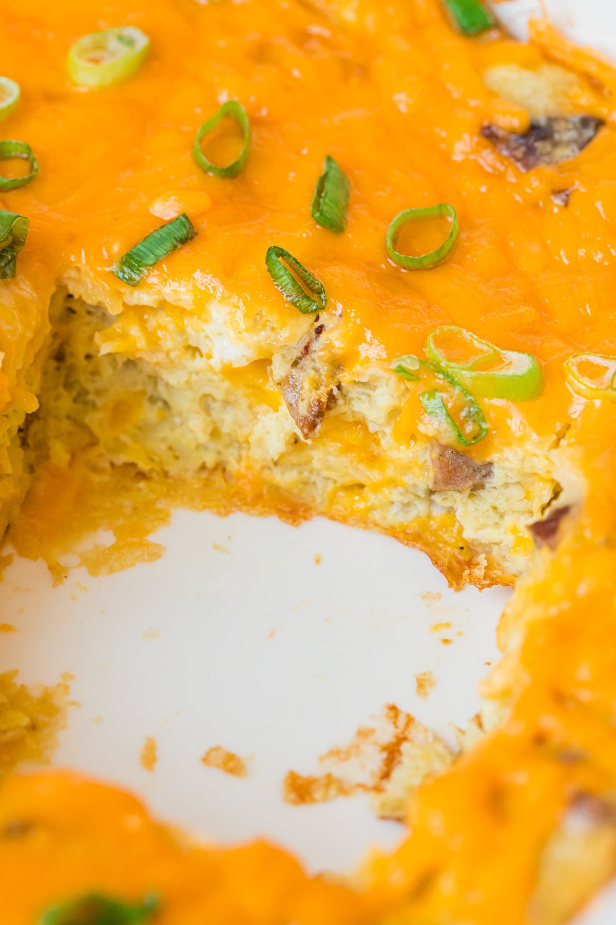 inside of breakfast casserole in a dish.