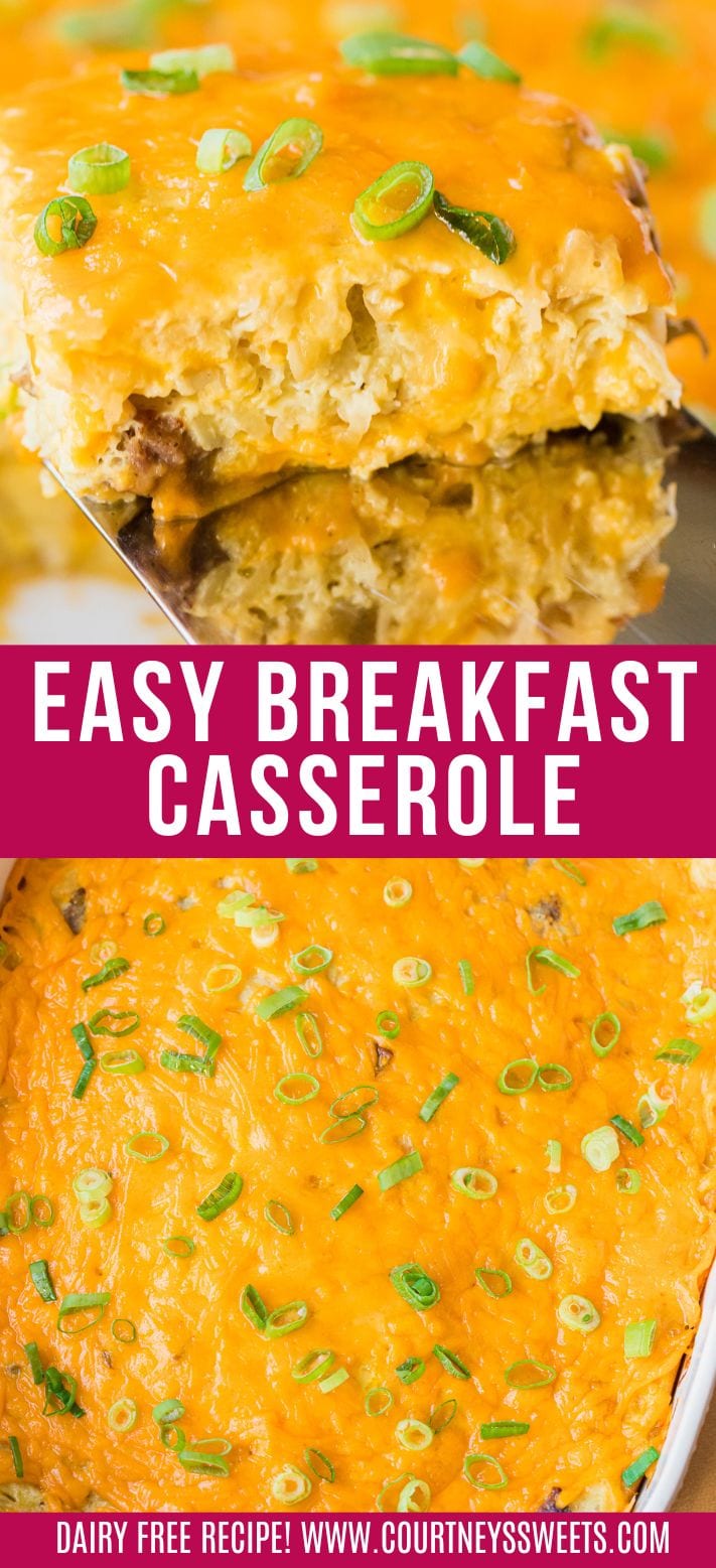 easy breakfast casserole images with text on it for pinterest.