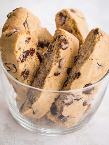 sliced gluten free mandel bread in a glass bowl