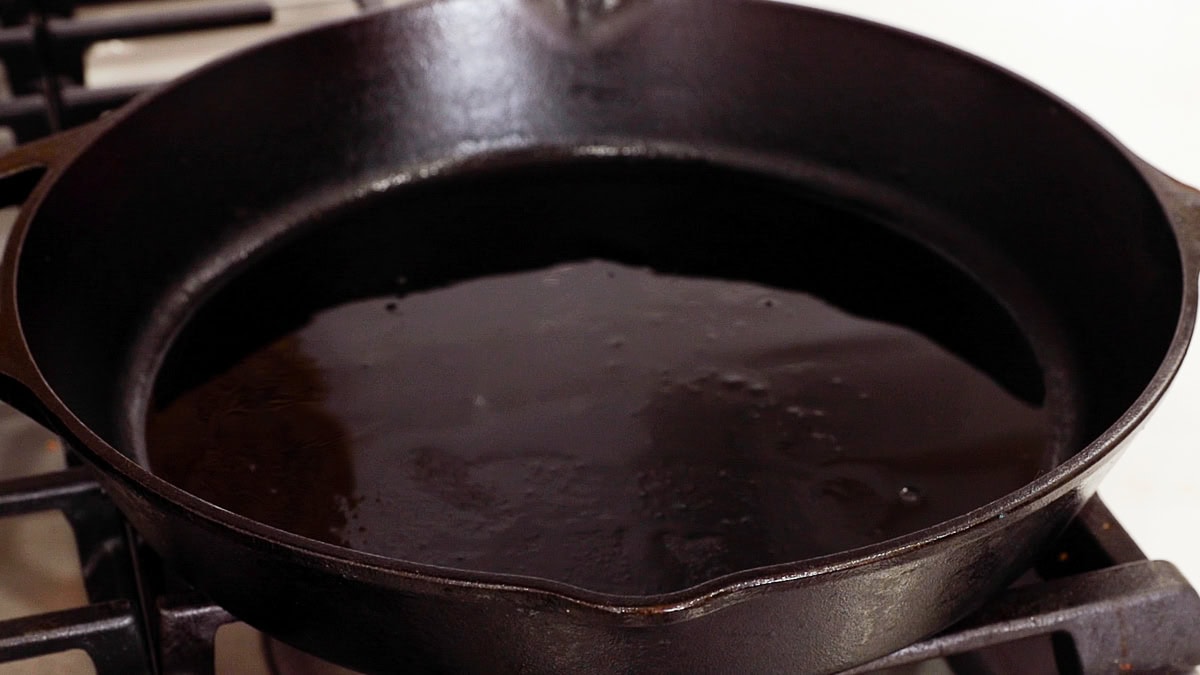 oil in cast iron skillet.