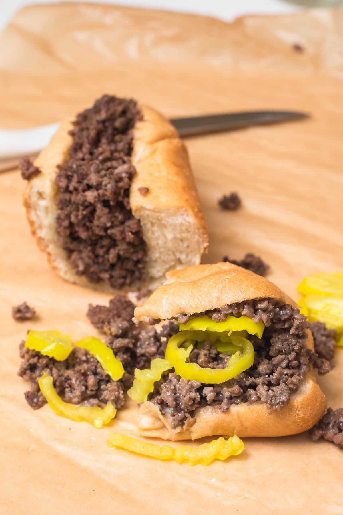 cheesesteak with banana peppers.