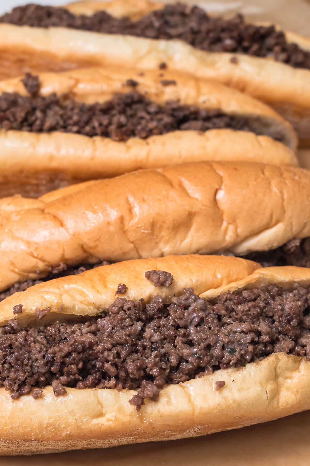 close up of ground beef cheesesteak