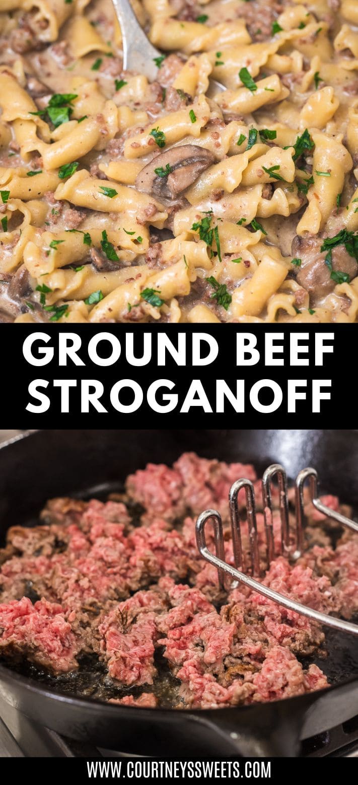 ground beef stroganoff with text on image for pinterest.