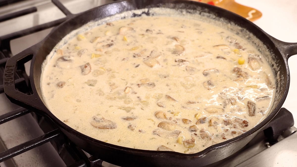 boiling noodles in ground beef skillet.