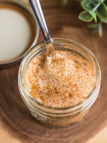 homemade seasoning salt in a mason jar with a spoon