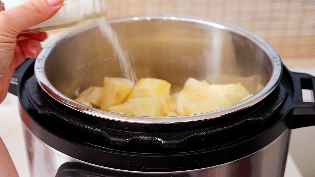 adding salt and pepper to the instant pot.