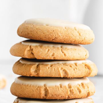 stacked maple cookies on top of eachother.