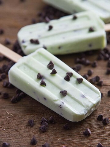 Mint Chocolate Chip Popsicles close up