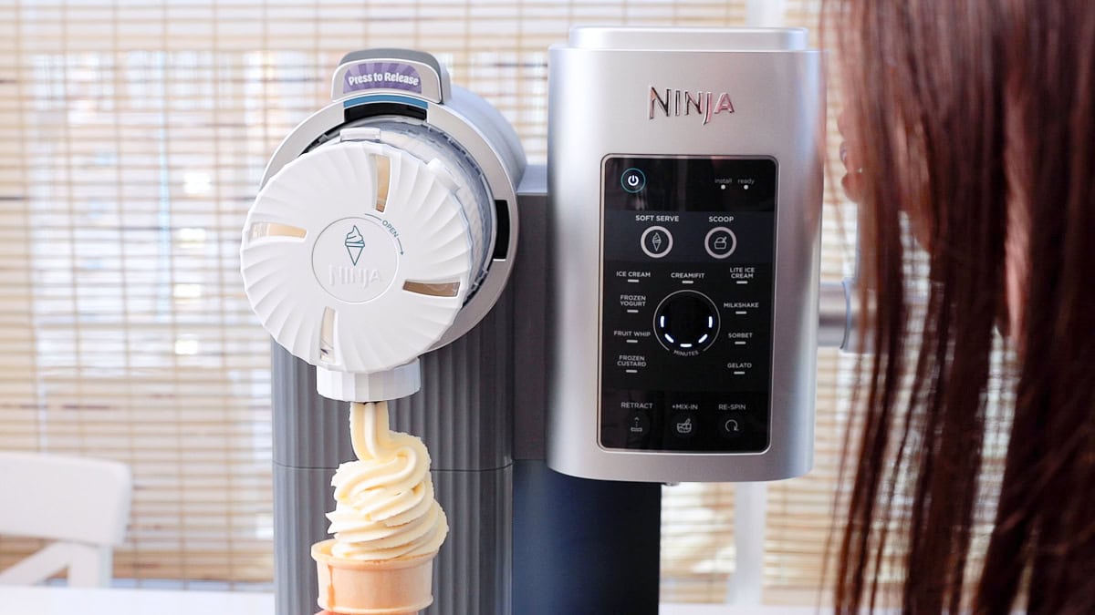 using the Ninja Swirl by making ice cream and dispensing into a cone.