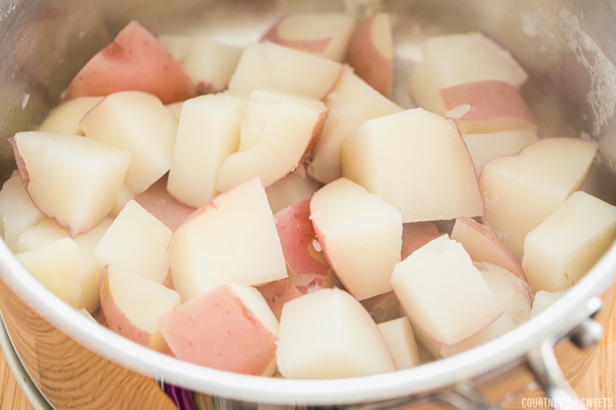 cooked red skinned mashed potatoes.