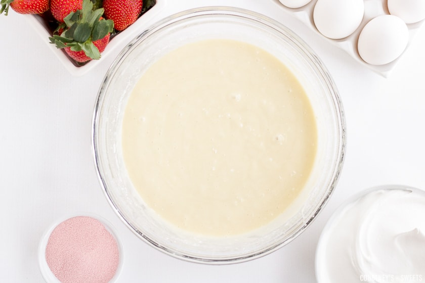 cake mix batter in a bowl.