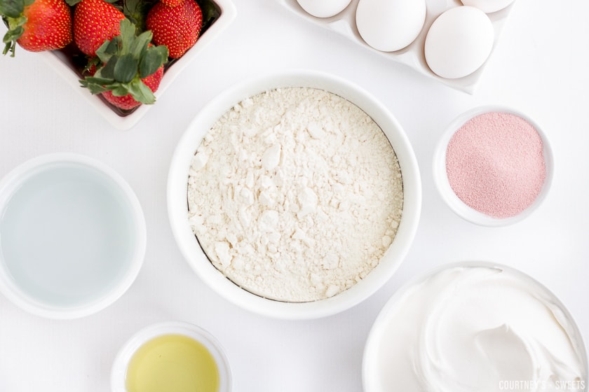 dry white cake mix in a bowl.