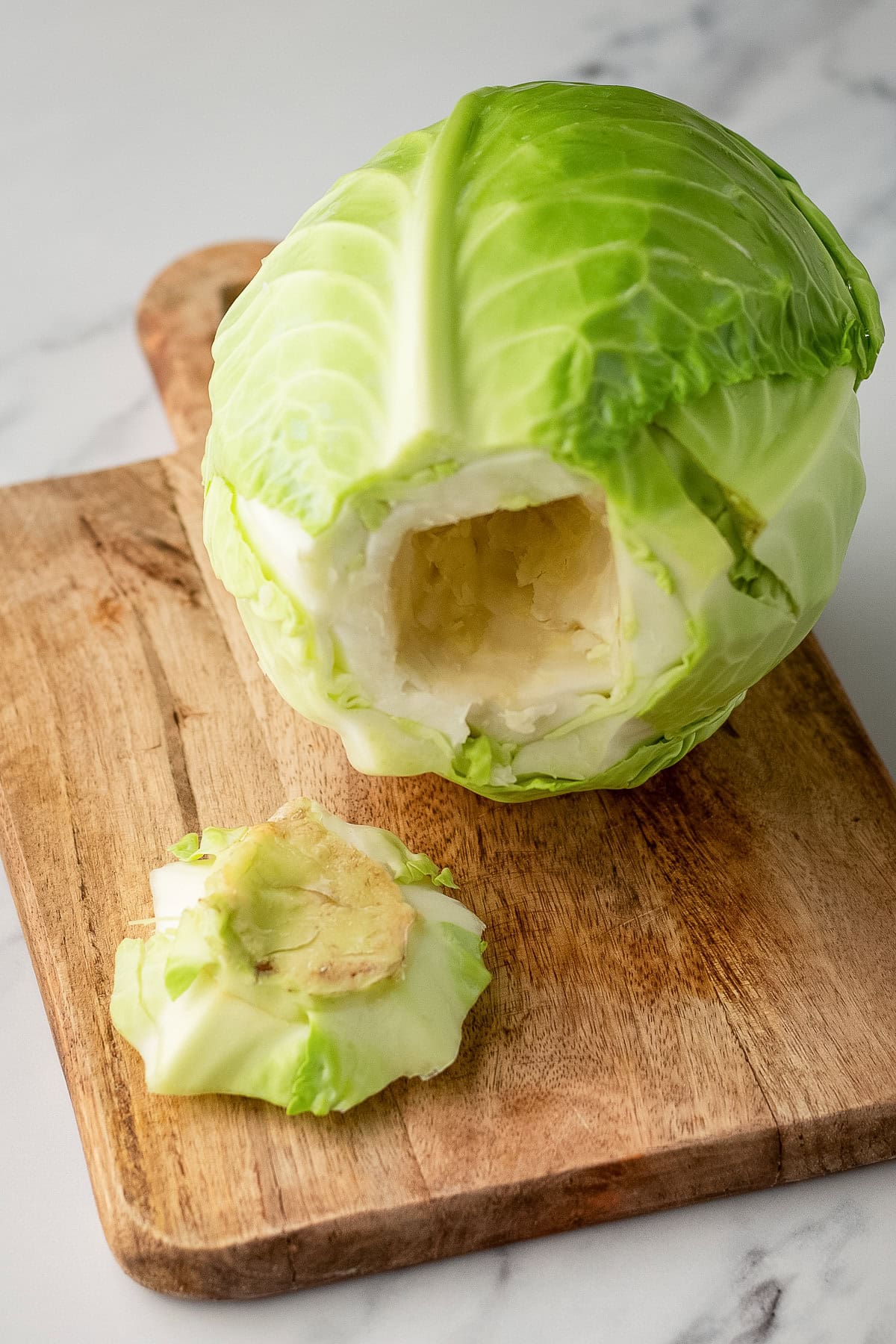 removing core from cabbage.
