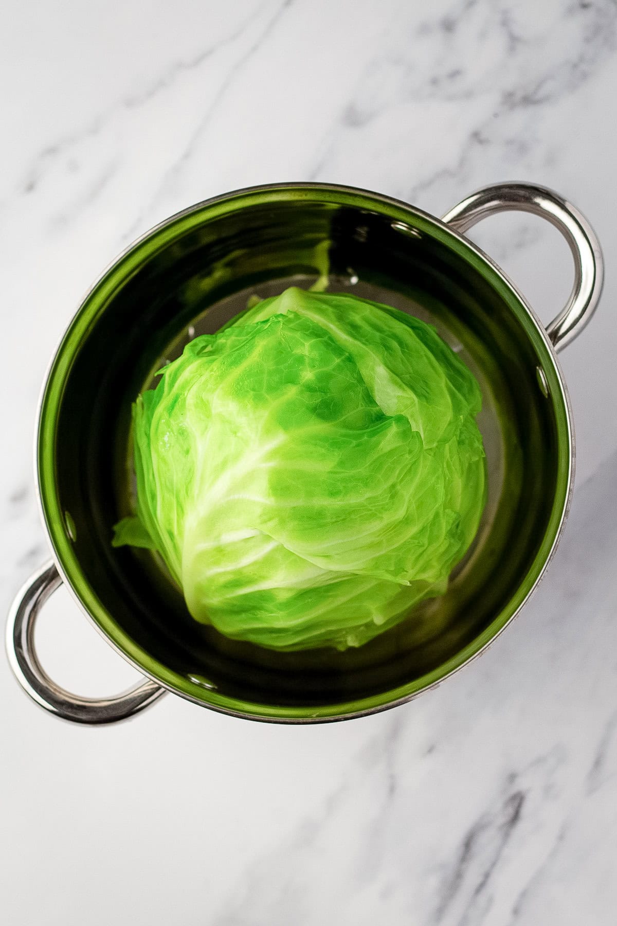 steaming cabbage in a pot.