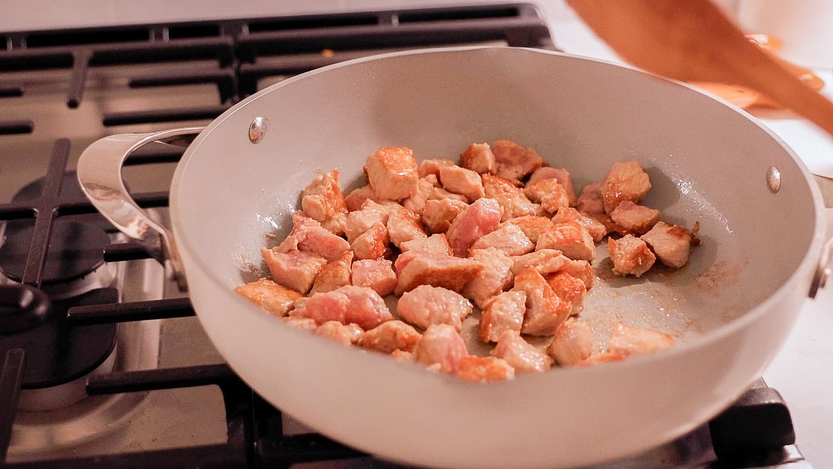 pan frying pork.