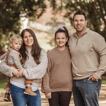 fall family photo mom, son, daughter, dad.